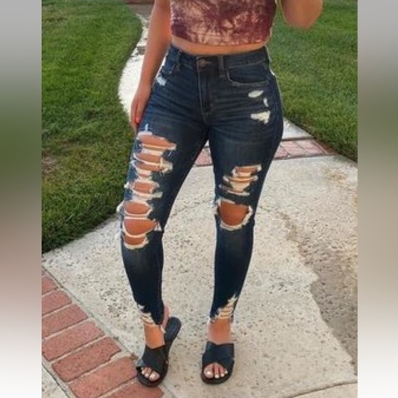 (NWT) American Eagle Women’s Ripped High-Waisted Jegging Jeans. - Picture 2 of 13